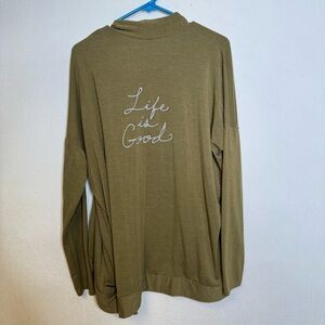 2/$25 Life is Good Green Embroidered Mature Logo Boho Casual Batwing Cardigan M